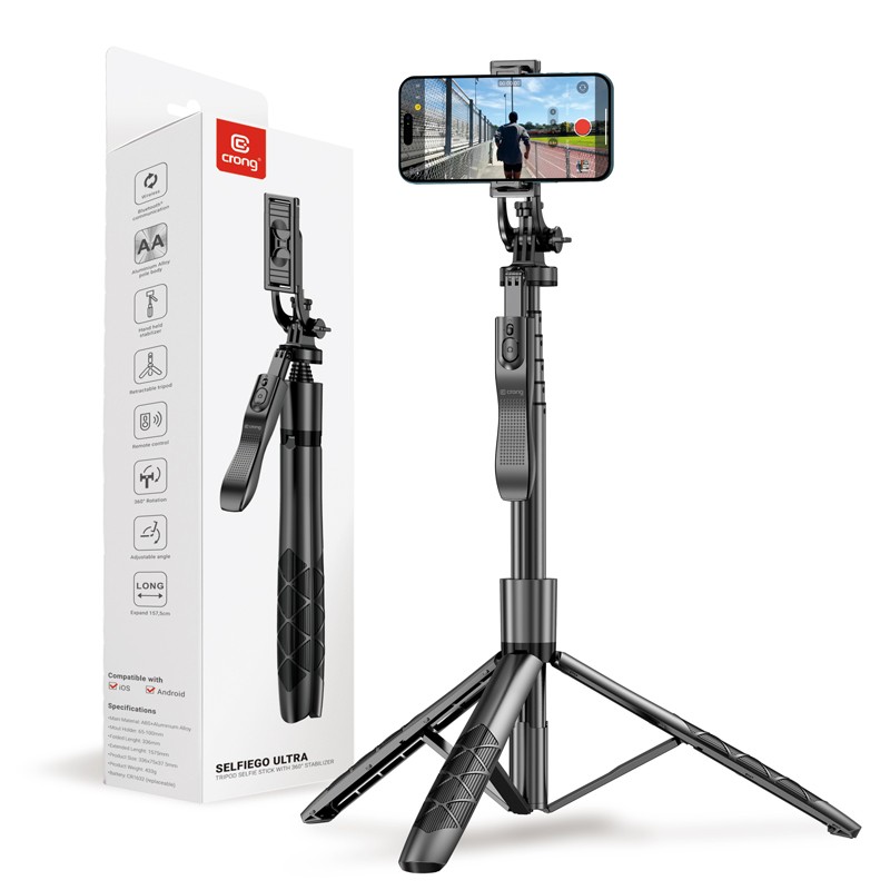 Asmenukių lazda Crong SelfieGo Ultra, 33-157,5 cm, juoda nuotrauka